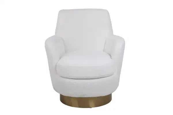 Ivory Swivel Barrel Chair with Gold Base - Comfy Accent Chair for Living Room & Bedroom