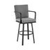 Faye Modern Patio Barstool - Black Aluminum Frame, Gray Cushions, 30 Inch - Minihomy