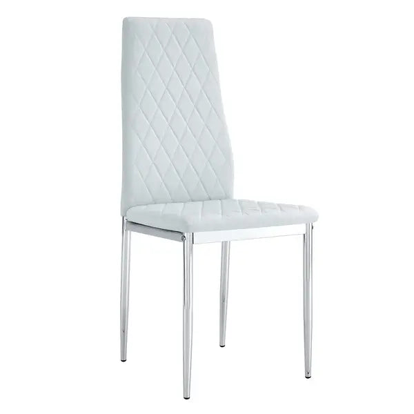 4-Piece Checkered Dining Chairs Set | High Back, Armless, Light Gray, Metal Legs - Office & Home - Minihomy