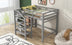 Full Size Loft Bed with Storage Staircase & Clothes Hanger - Gray - Minihomy