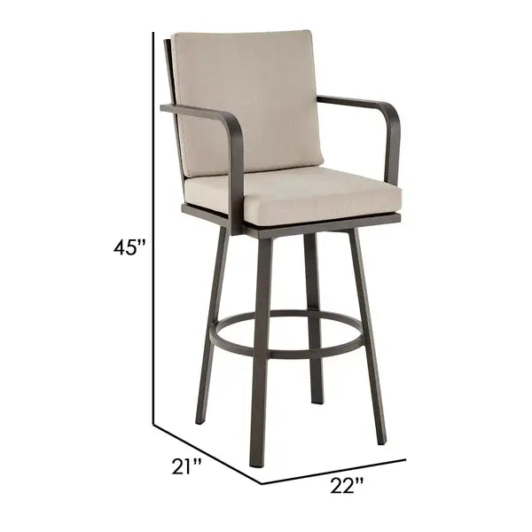 Faye Brown Aluminum Patio Barstool with Beige Cushions - 30 Inch Modern Outdoor Seating - Minihomy