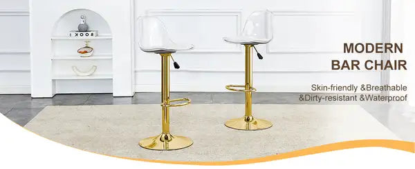 Modern Bar Stools Set of 2 - Adjustable Height, 360° Swivel, PU Seat & PET Backrest - Restaurant, Bar, Office - Minihomy