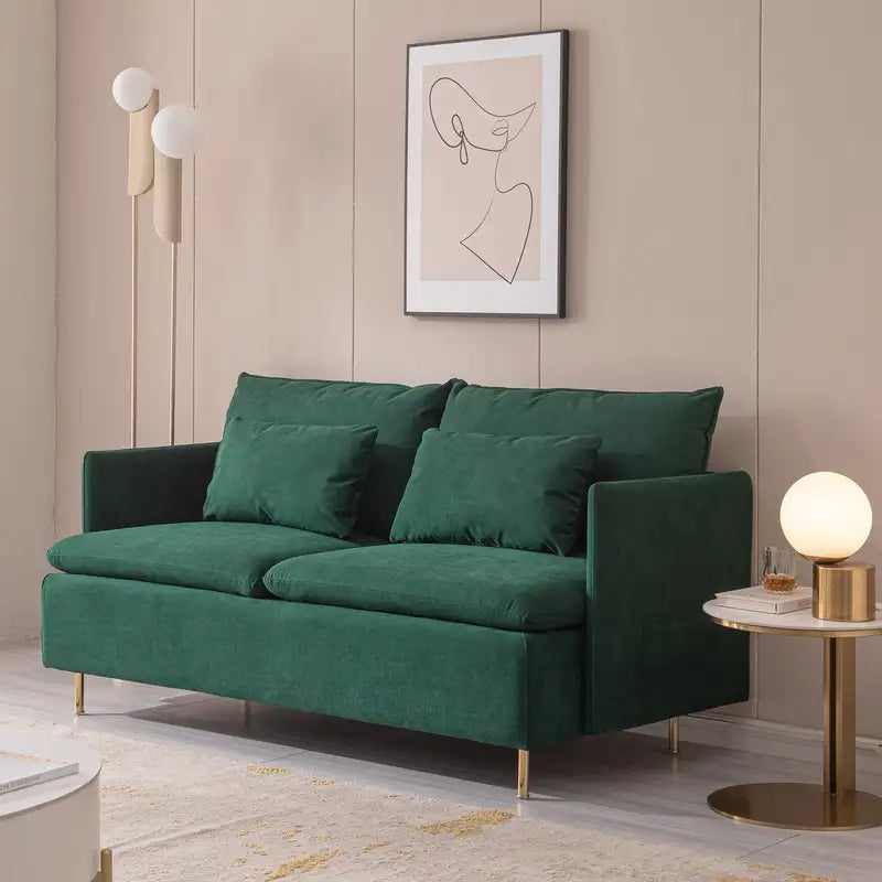 Emerald Green Linen Loveseat Sofa - Modern Upholstered 63.8"