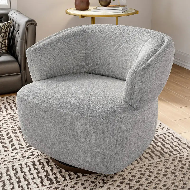 Oversized Gray Barrel Chair, 360° Swivel Accent Chair, Fully Assembled