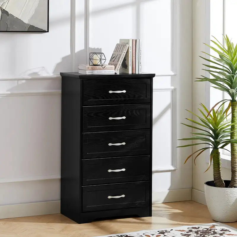 Black 5-Tier Metal Chest of Drawers - Bedroom Dresser Organizer (25.2"L x 15.8"W x 43.5"H)