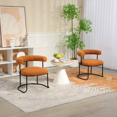 COOLMORE Boucle Dining Chairs Set of 2 - Mid-Century Modern, Orange Upholstered Kitchen Chairs with Curved Backrest - Minihomy