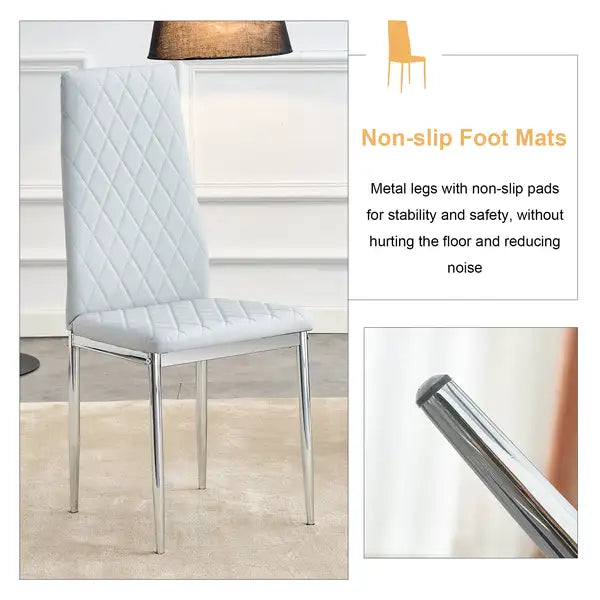 4-Piece Checkered Dining Chairs Set | High Back, Armless, Light Gray, Metal Legs - Office & Home - Minihomy