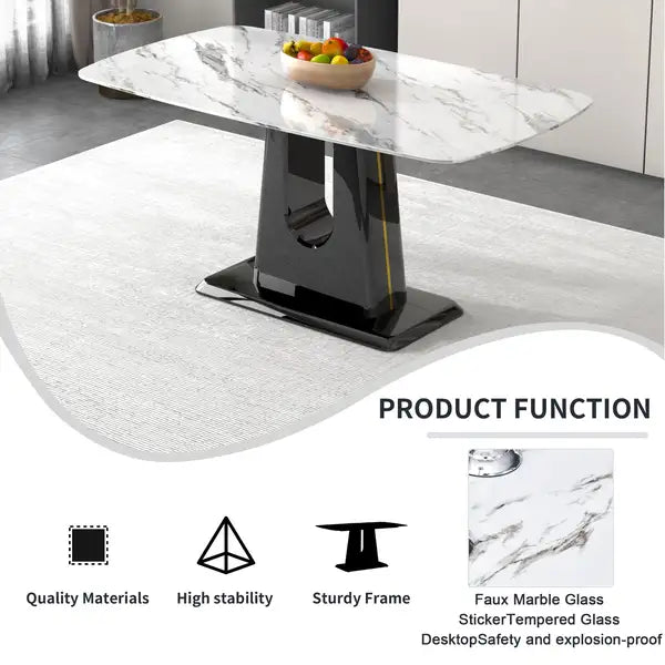 Modern Dining Table & Chair Set | Imitation Marble Top, U-Shaped Legs - Minihomy