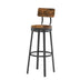 Industrial Bar Stools Set of 2 with Backrest - Rustic Brown, 29.5" High, Metal Frame - Minihomy