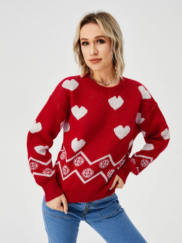 Women's Loose Casual Cozy Heart Sweater