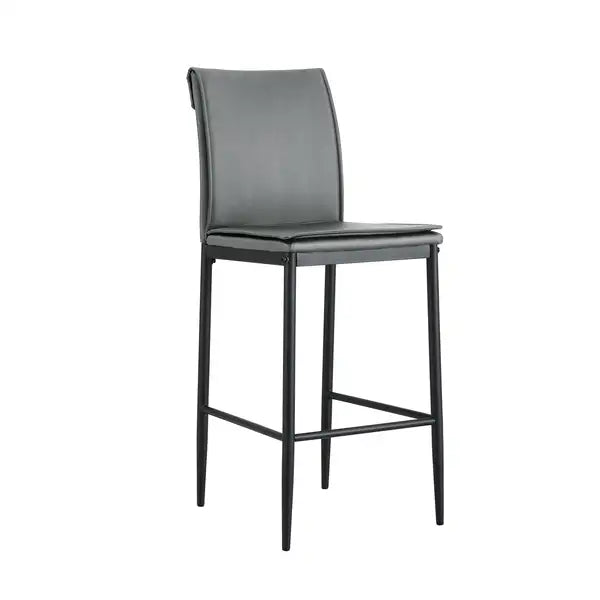 Grey Leather Bar Stools - Counter Height Dining Chairs (Set of 2) - Minihomy