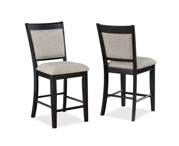 Farmhouse Black & Gray Counter Height Bar Stools with Footrest - Upholstered Back & Seat - Minihomy