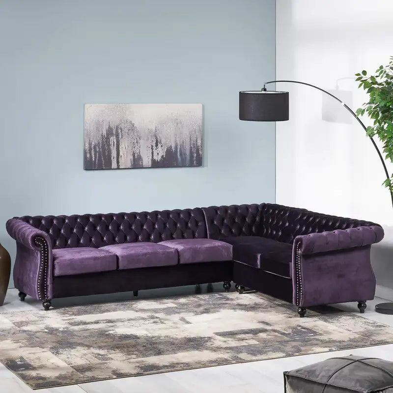 Comfy Large Sectional Sofa - Retro Style Wooden Legs