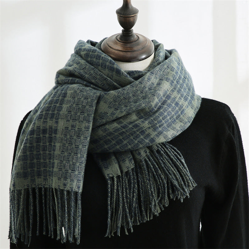 Women's Thickened Warm Tassel Plaid Cashmere Scarves