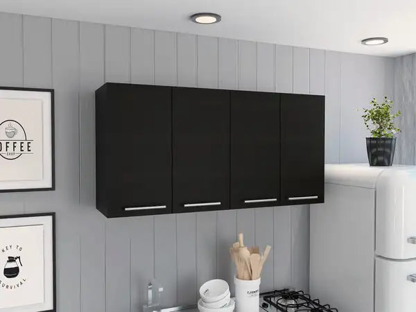 Stockton Black Wengue 4-Door Rectangle Wall Cabinet