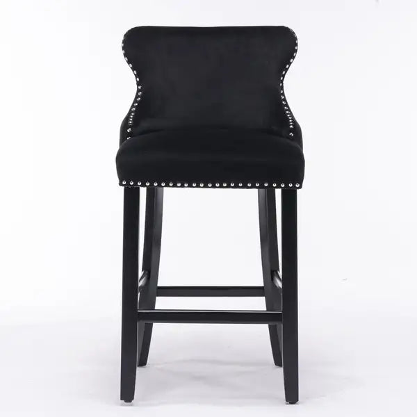 Contemporary Velvet Wingback Barstools Set of 2 with Button Tufted & Nailhead Trim - Black - SW1824BK - Minihomy