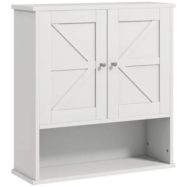 White Farmhouse Bathroom Wall Cabinet with Shelves - Storage Organizer