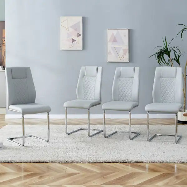 Set of 4 Light Gray Faux Leather Living Room Chairs with Metal Legs - Kitchen, Dining, Bedroom