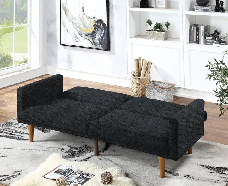 Black Faux Leather Adjustable Sofa