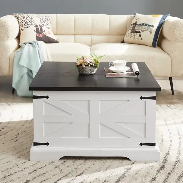 Rustic Farmhouse Coffee Table with Hidden Storage & Lift Top - 31.5" Square