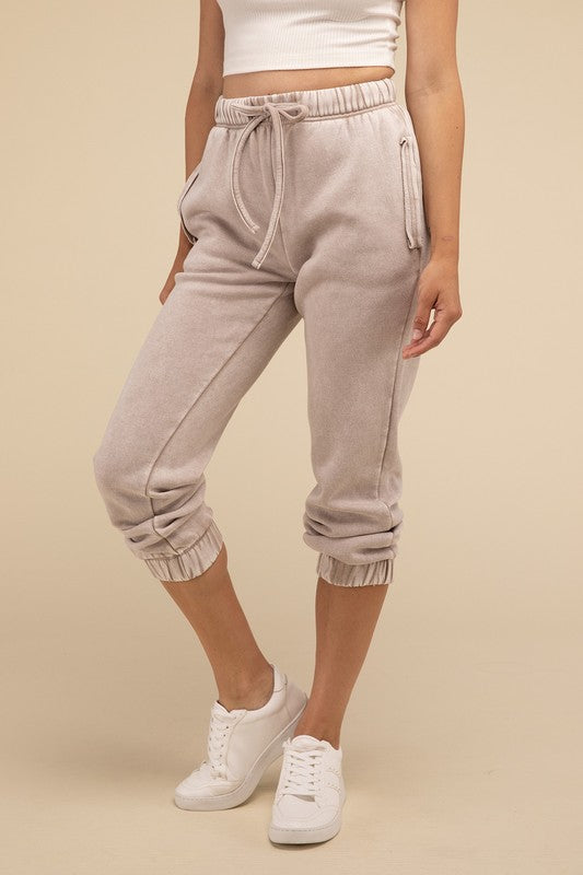 Acid Wash Fleece Sweatpants with Pockets - Comfy & Stylish