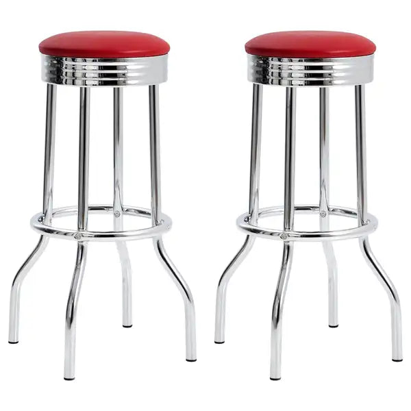 Red Chrome Bar Stools - Set of 2