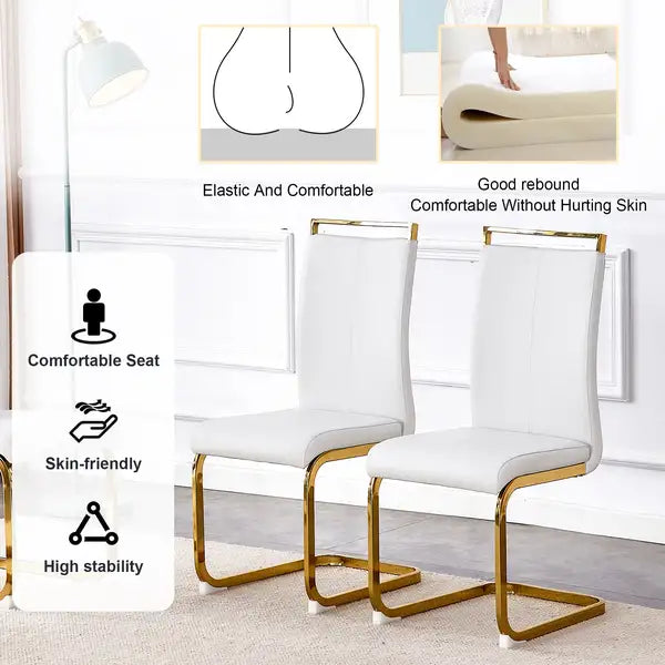 Modern Dining Table & Chair Set - Gold Metal Legs, Rock Plate Top, Stable & Stylish - Minihomy