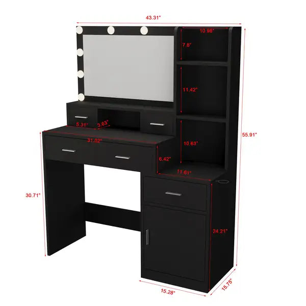 Smart Mirror Dressing Table with Drawers, Storage & Pad - Bedroom Vanity