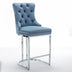 Modern Velvet Bar Stools Set of 2, Light Blue - Counter Height, Button Back & Rivet Trim, Chromed Metal Base - Minihomy