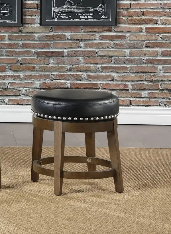 Black Faux Leather Swivel Stools (Set of 2) - Brown Wood Frame