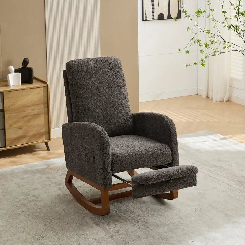 Charcoal Rocking Glider Chair with Footrest & Side Pocket - Nursery & Living Room