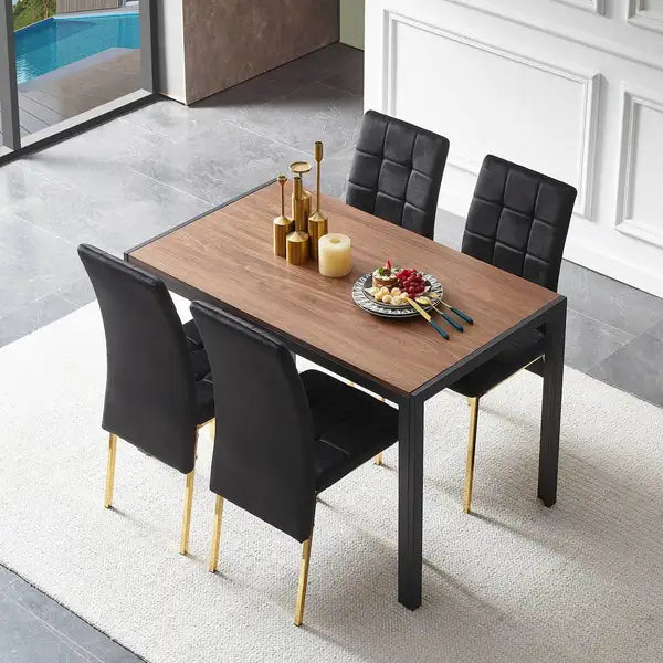 5-Piece Black Velvet Dining Set with Golden Legs & MDF Table - Nordic Design - Minihomy