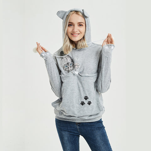 Cute Cat Hoodie Weatshirt With Big Pocket For Pets Hooded Tops Clothes