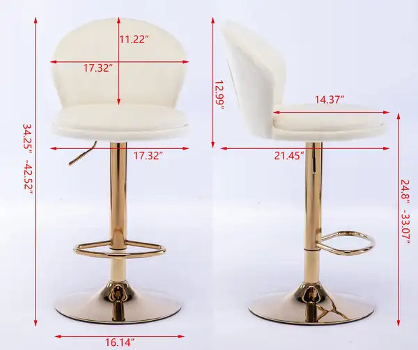 Cream Velvet Swivel Bar Stools Set of 2 - Chrome Base, Adjustable Height - Minihomy