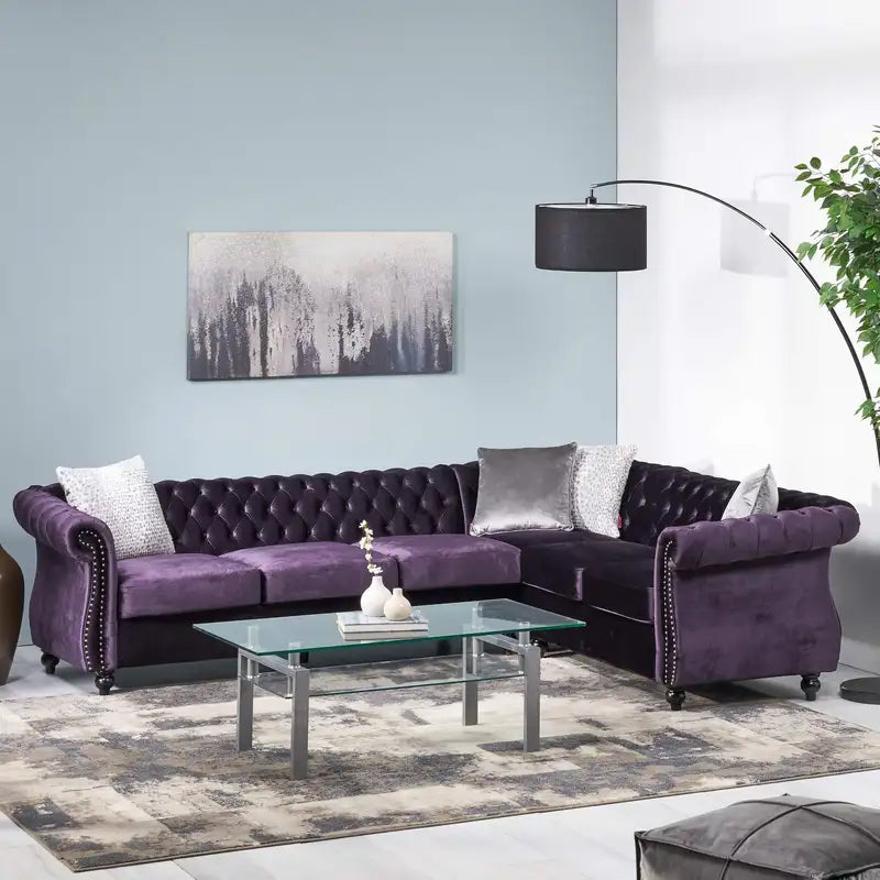 Comfy Large Sectional Sofa - Retro Style Wooden Legs