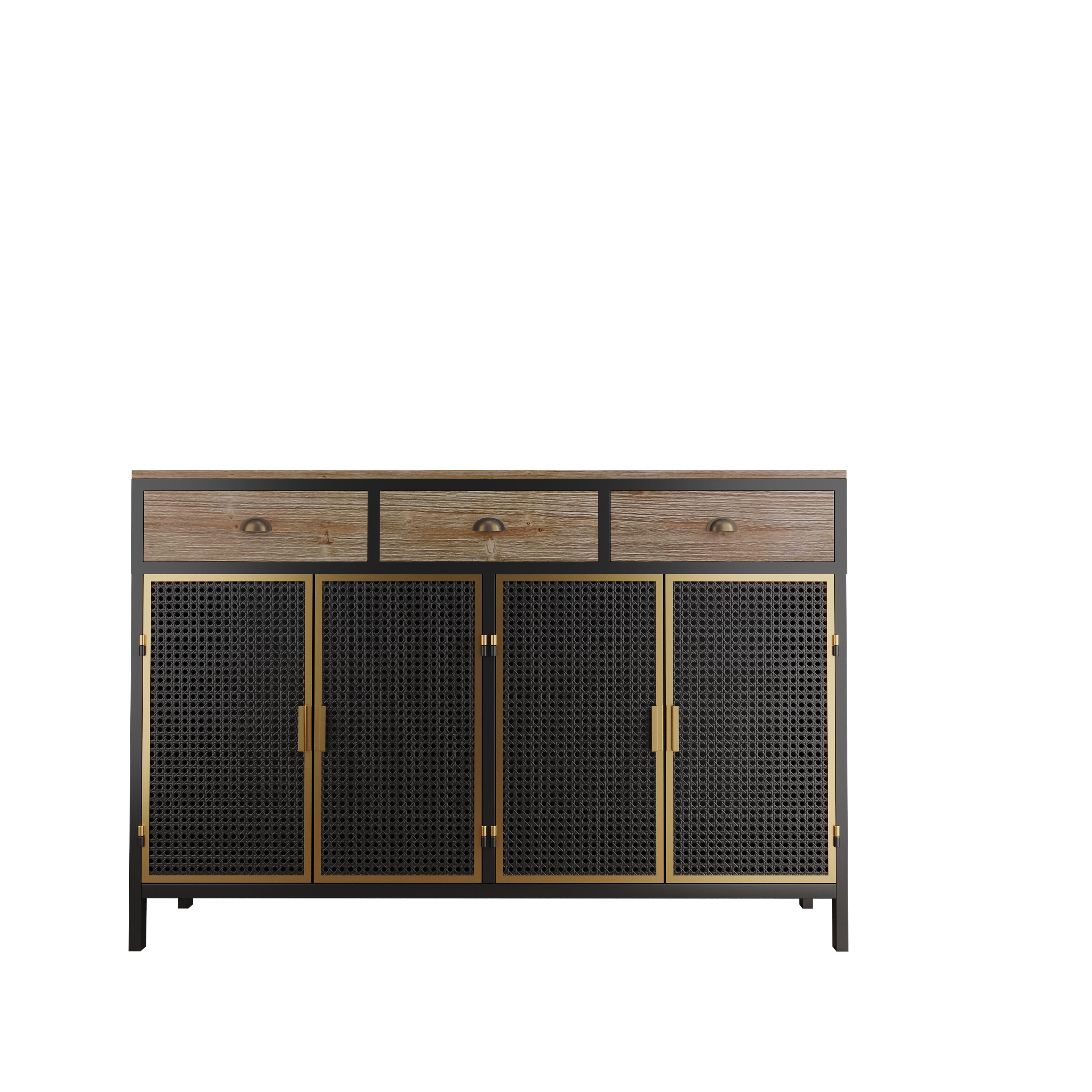 Modern 48" Sideboard with 3 Drawers & 4 Doors - Entryway, Living Room, Office Storage Cabinet