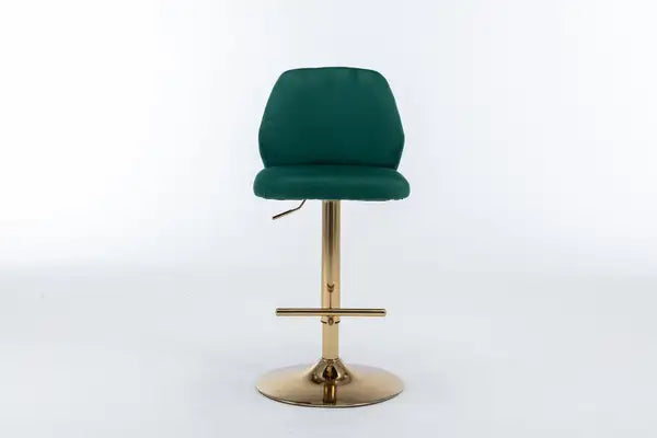 Modern Velvet Bar Stools Set of 2, Adjustable Counter Height, Tufted High Back, Green & Gold - Minihomy