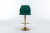 Modern Velvet Bar Stools Set of 2, Adjustable Counter Height, Tufted High Back, Green & Gold - Minihomy