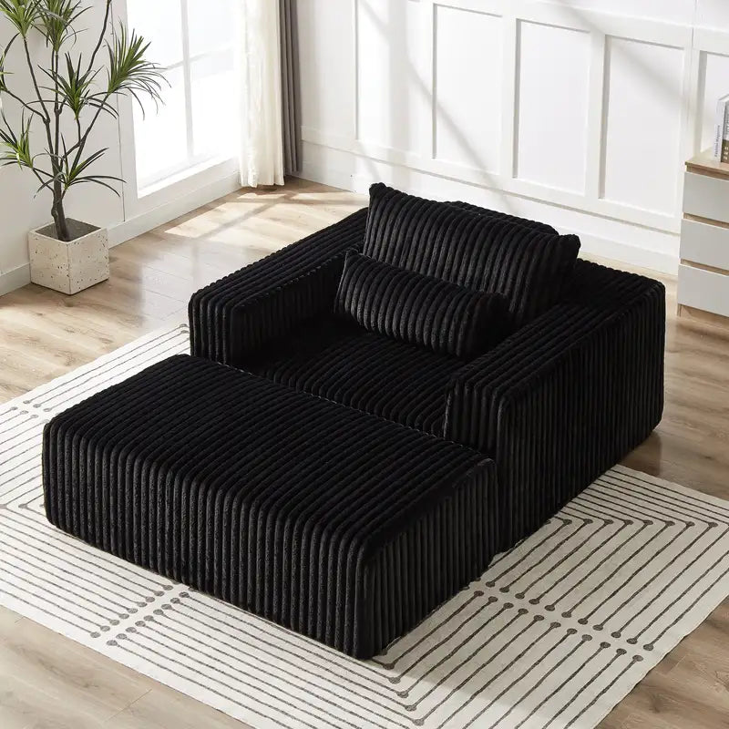 75" Corduroy Sleeper Sofa Chair w/Footrest - Modern Lounge Chair