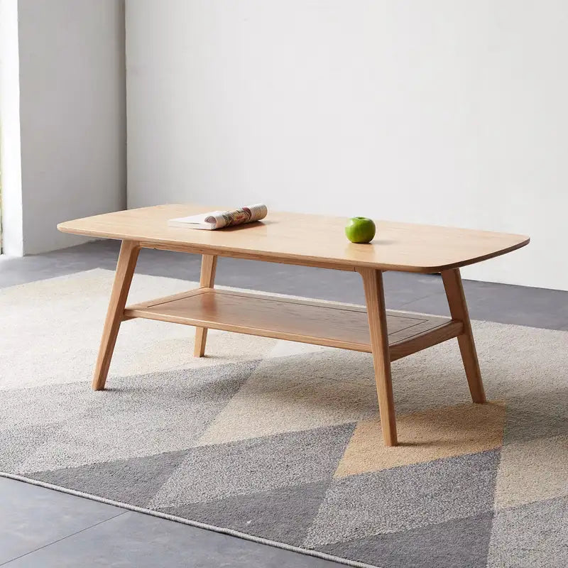 Solid Wood Coffee Table with Storage Shelf - 100x50x44cm