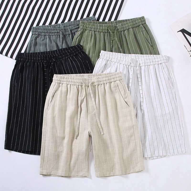 Yarn-dyed Vertical Striped Linen Shorts For Men