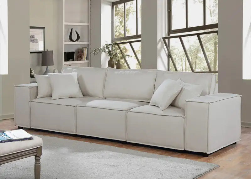 Annabel Beige Linen Sofa - 104 Inches