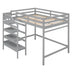 Full Size Loft Bed with Storage Staircase & Clothes Hanger - Gray - Minihomy