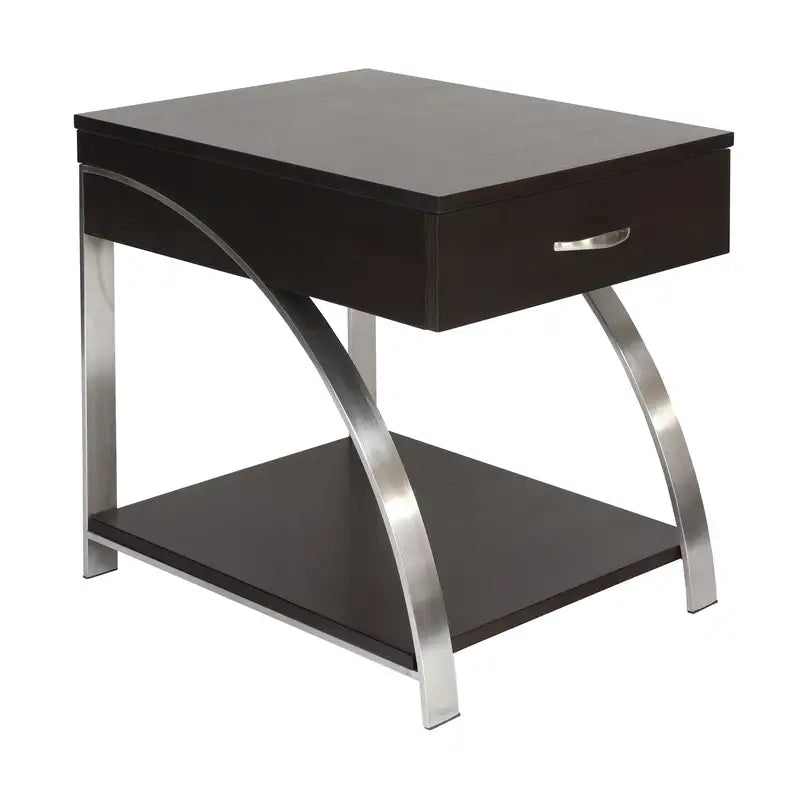 Espresso End Table with Drawer & Shelf - Modern Wood Side Table