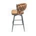 Brown Leather Woven Bar Stools Set of 4, Swivel Counter Stools with Backrest & Footrest, Black Legs - Minihomy