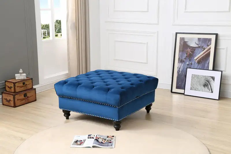 Navy Blue Ottoman: Comfortable & Traditional Footstool