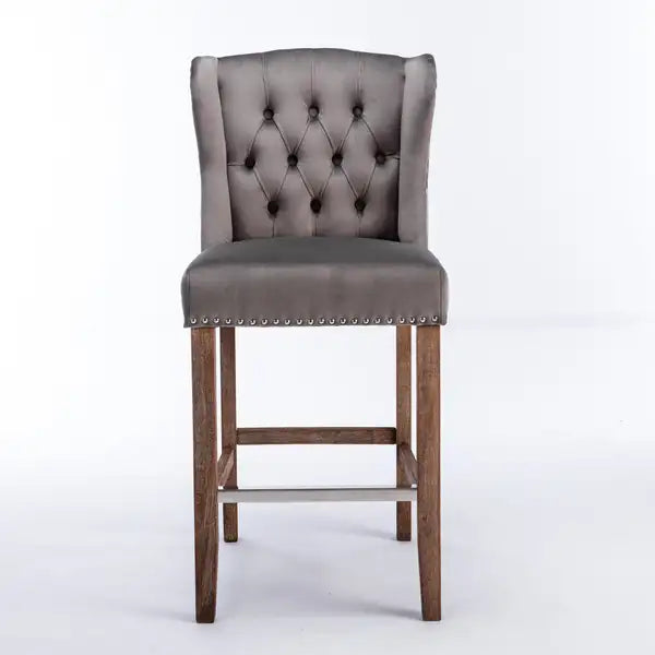 Grey Upholstered Wingback Bar Stools (Set of 2) - 27" Seat Height - Minihomy