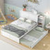 Full Size Platform Bed with Pull Out Shelves & Twin Trundle - White - Minihomy