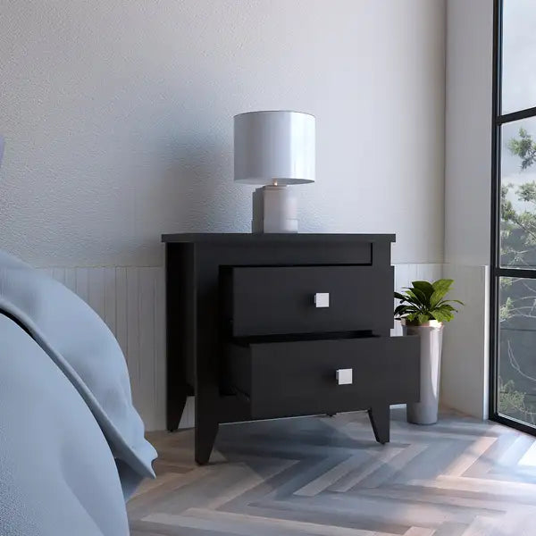 Amara Nightstand | End Table with 2 Shelves & 4 Legs - Black - Minihomy