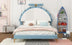 Blue Upholstered Platform Bed with Alarm Clock Headboard - Full Size - Minihomy